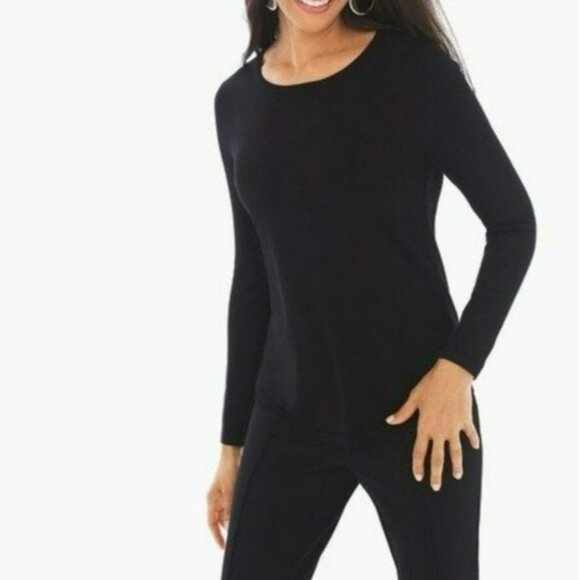Chicos Black Mindy Pullover Sweater Top Sz 2 Back Zip Long Sleeve Classic Soft - Picture 6 of 8